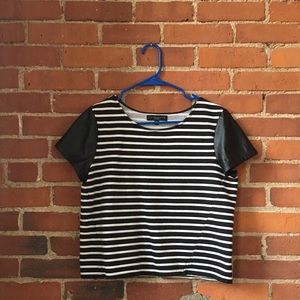 Sanctuary Black White Stripe Faux Leather Crop Top